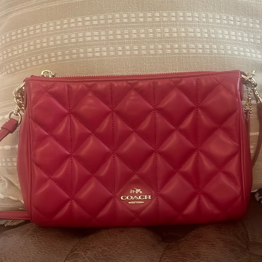 Coach (authentic) quilted red leather bag. crossbody, shoulder bag or clutch.